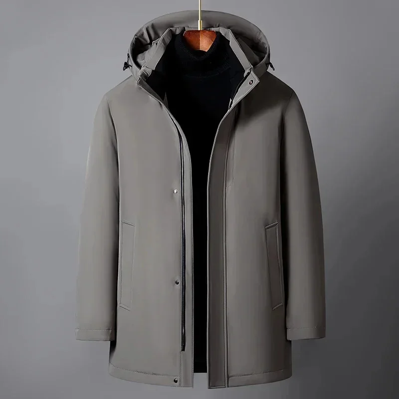 Middle-aged Men Down Jacket Winter High Quality Brand Liner Detachable White Duck Coat Hooded Thick Warm Parkas