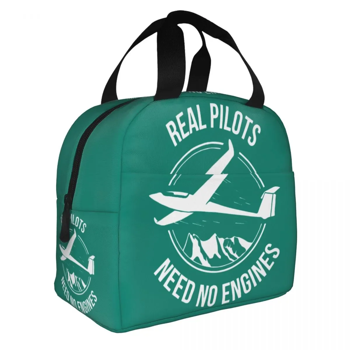 Real Pilots Need No Engines Soaring Insulated Lunch Bags Cooler Bag Airplane Aviation Plane Fighter Portable Tote Lunch Box