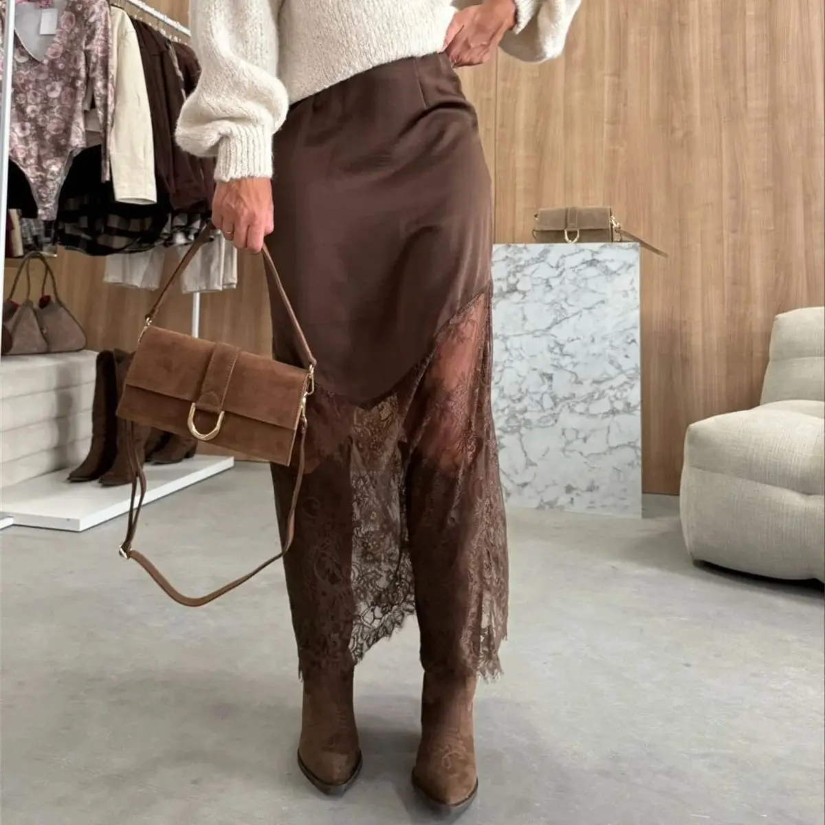 Sexy Spitze Patchwork Schlank Röcke Frauen 2025, Neu Im Herbst Frühling Solide Hohl Rock Dame Party Club Abend Kleidung Straße Chic