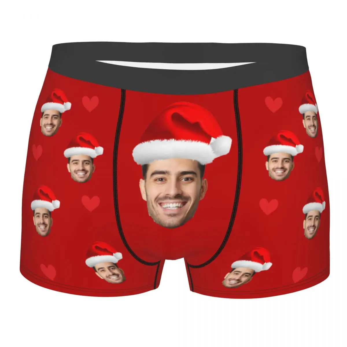 Men Personalized Face Photo Custom Christmas Gifts Long Underwear Hot Boxer Shorts Panties Homme Mid Waist Underpants Plus Size