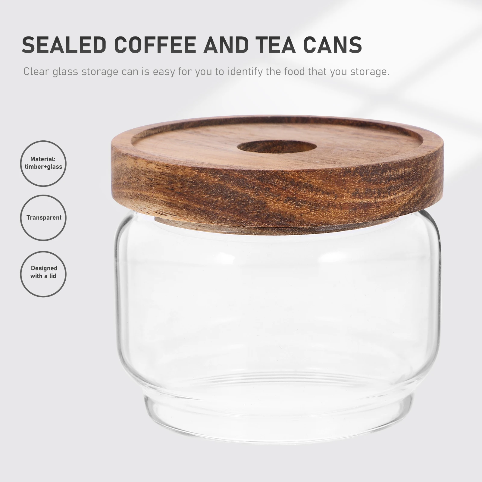 

Wooden Lid Glass Food Storage Canister Airtight Sealed Jar For Home Kitchen Use Tea Sugar Cereal Container 1Pc