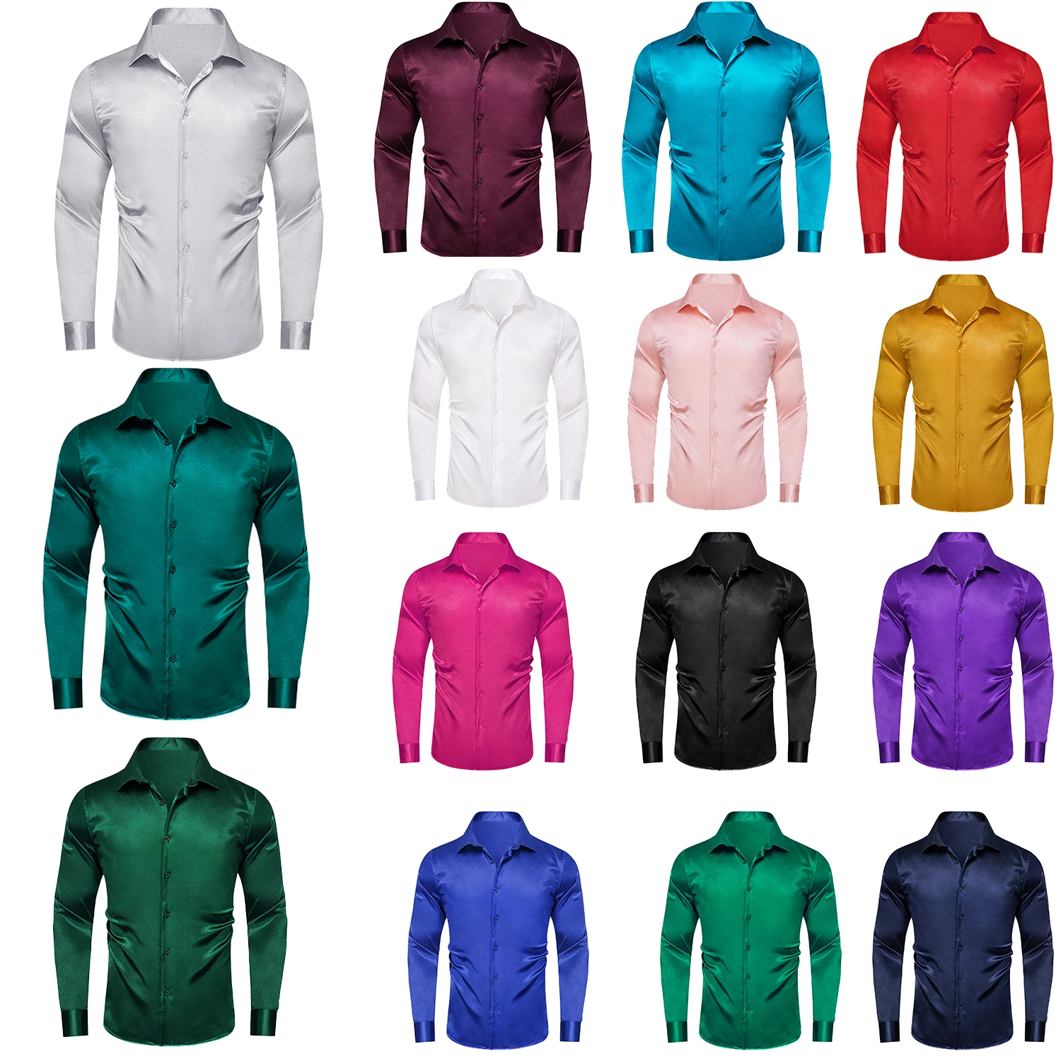 Hi-Tie Stain Mens Shirts Casual Long Sleeve Dress Shirt Blouse for Male Wedding Gift Party Teal Pink Red White Grey 15 COLORS