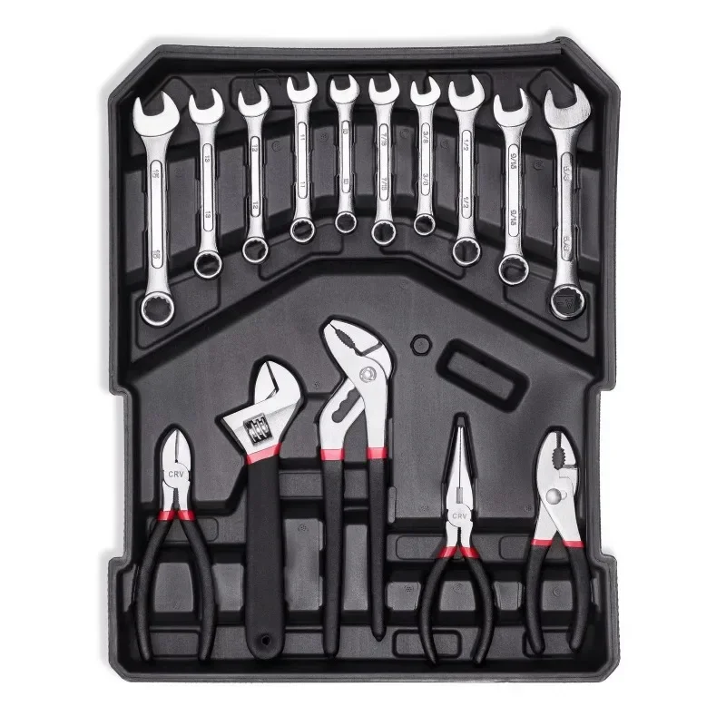 Mechanical professional auto repair tool set includes a sickle in a household aluminum case