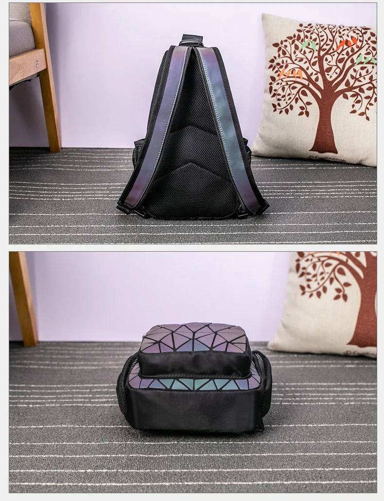 Geometrischer leuchtender Rucksack, holografische reflektierende Tasche, Damen-Umhängetasche mit großem Fassungsvermögen – Detail 8