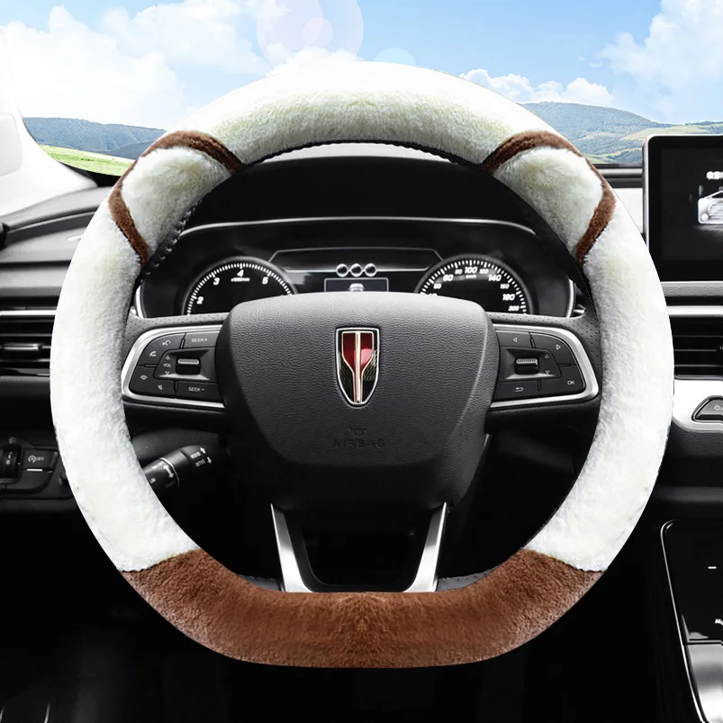 For Hongqi H5 HS5 H9 H7 HS7 Universal Winter Steering Wheel Cover Interior Handle Shell Car Accessories Suede Plush Shape O D