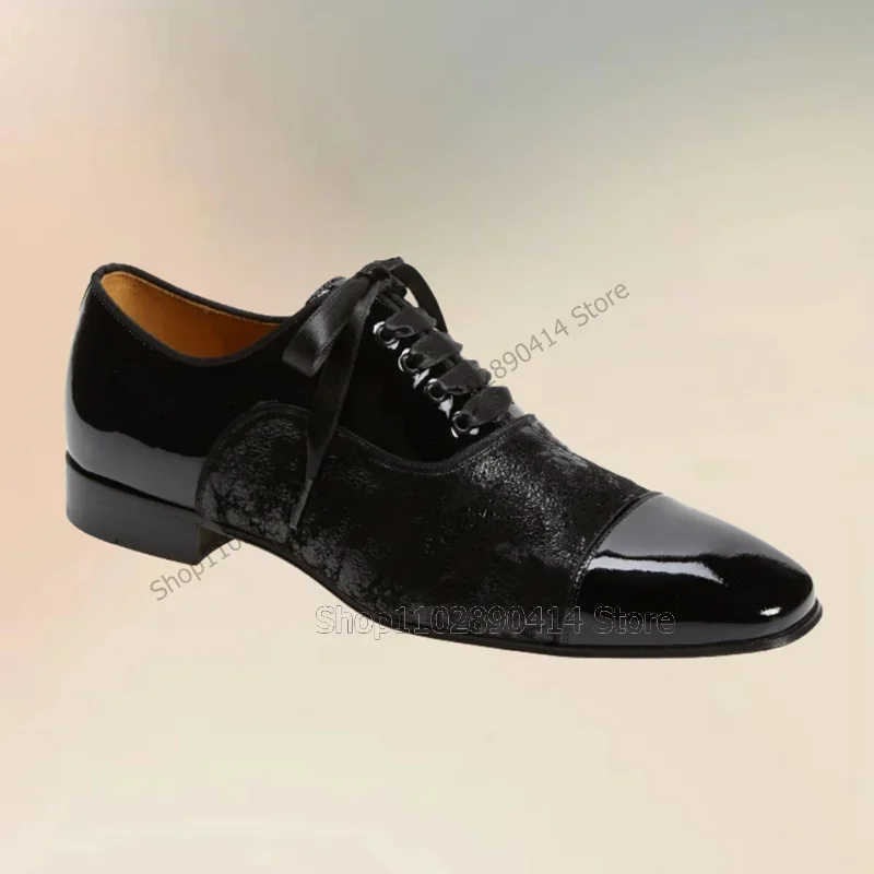 

Black Crack Pattern Patent Leather Square Toe Men Shoes Fashion Lace Up Male Shoes Luxury Handmade Party Office Men Dress Shoes