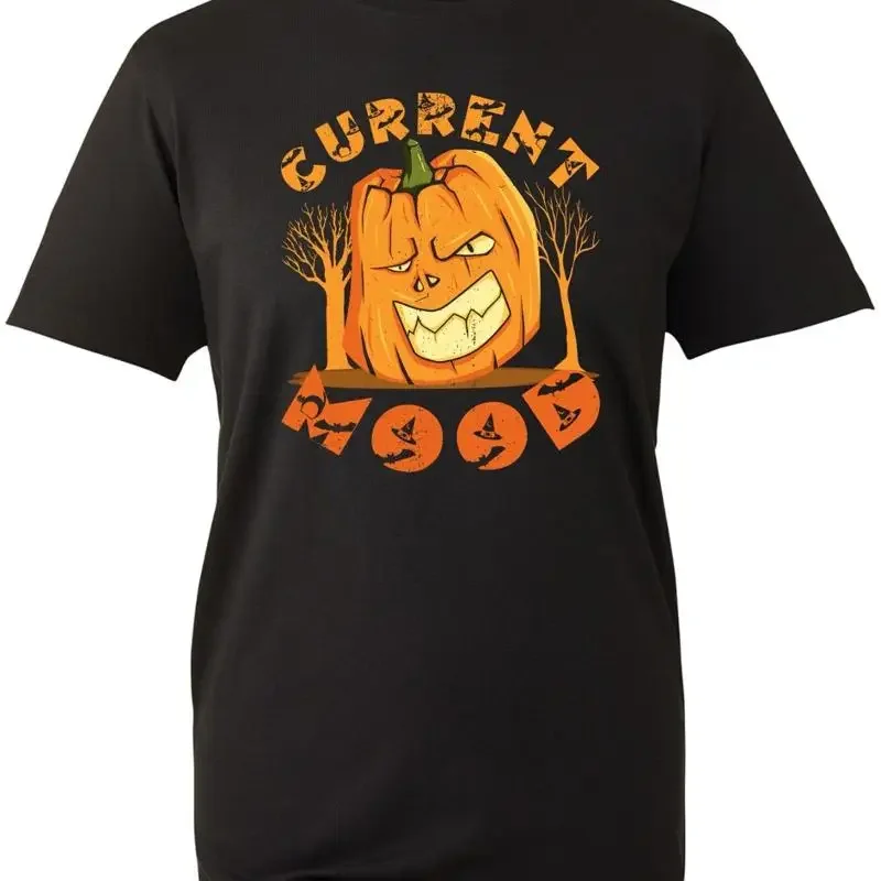 Halloween Current Mood T Shirt Horror Ghost Pumpkin Spooky Smile Nightmare Top