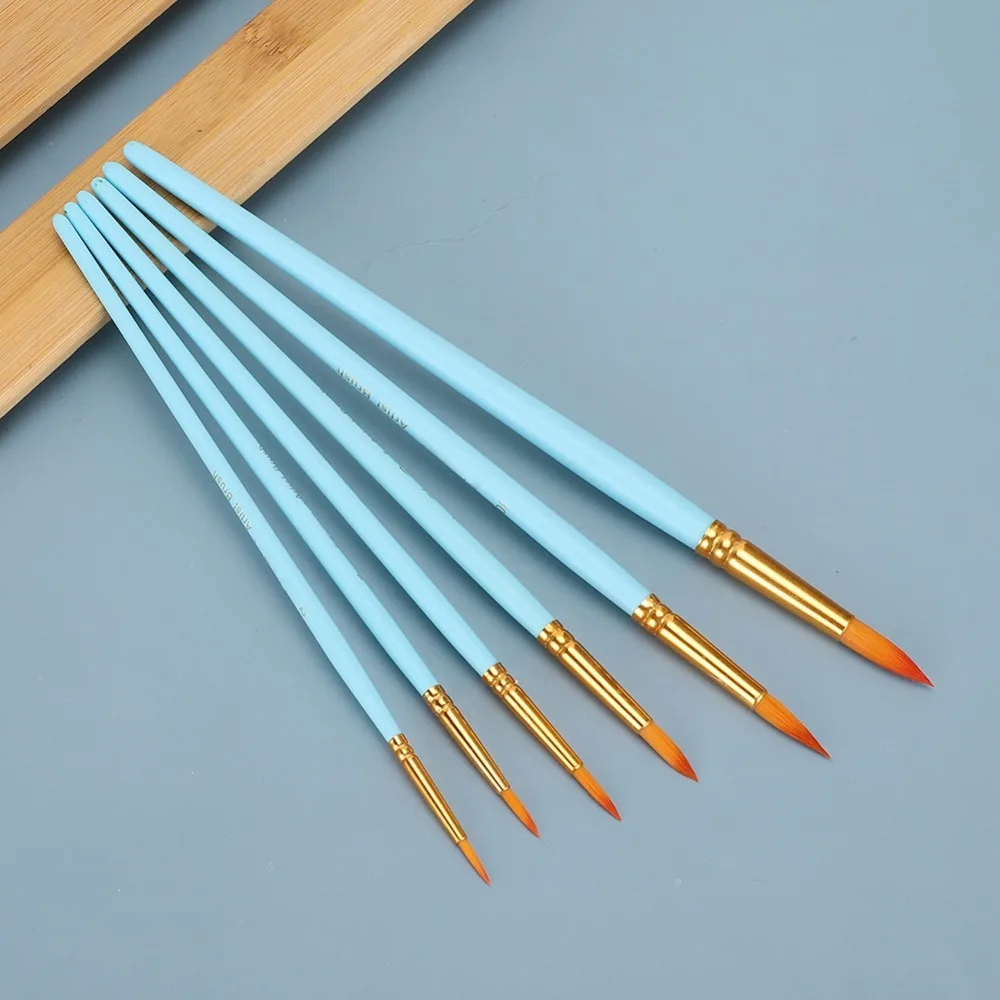 6PCS Nylon Pointed Brush Pointed Brush Light Weight Painting Brush Blue Hand Grips Fine Detail Watercolor Hook Line Pen