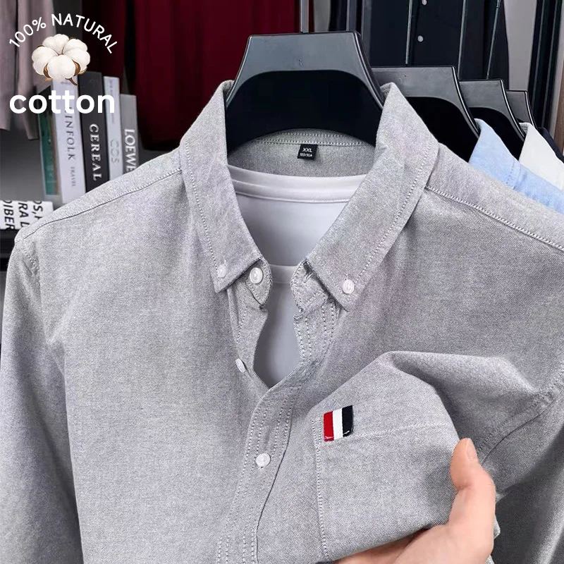 Good Quality Washed 100%Cotton Oxford Men's Long Sleeved Shirt Pocket Lapel Shirts Male Brand Clothing Slim Coat Autumn Winter