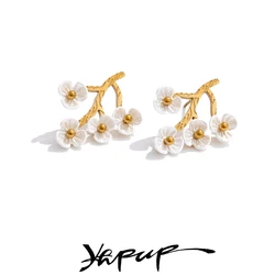 Yhpup Sweet Plastic Flower Korean Stud Earrings 18K Gold Color PVD Plated Stainless Steel Trending Fairy Jewelry 2025 Gift