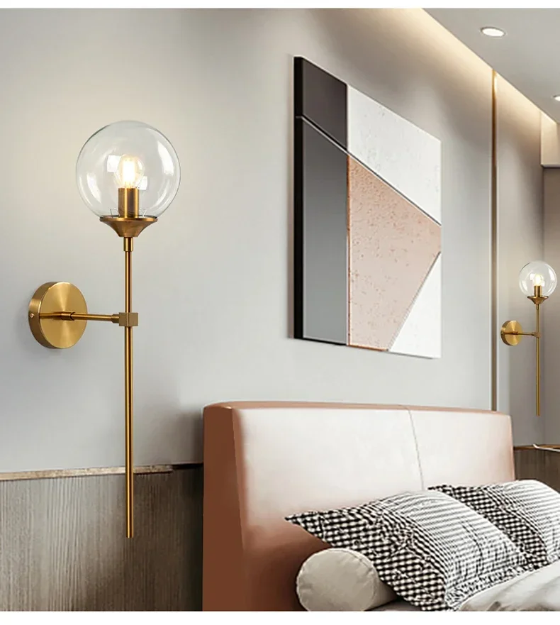 E14 Simple LED Wall Light Bedroom Bdside Glass Ball Lamp