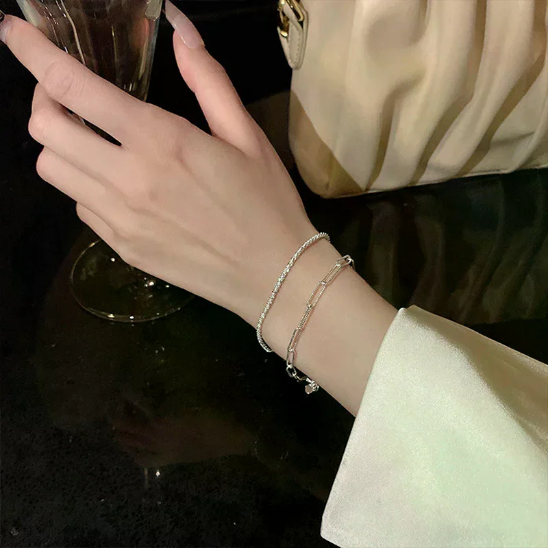 1/2PCS New Fashion Silver Colour Sparkling Bracelet Exquisite Simple Women Adjustable Bracelet Bangle Fine Jewelry Accessories