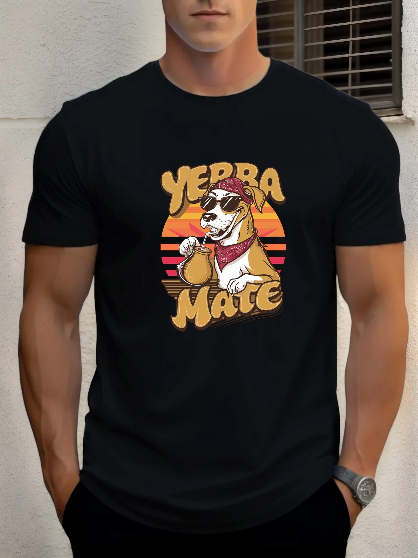 

T Shirt For Men Dog Drink Mate 100% Cotton Graphic Printing Summer Round Neck T-Shirt Casual Breathable Street Style Daily Top
