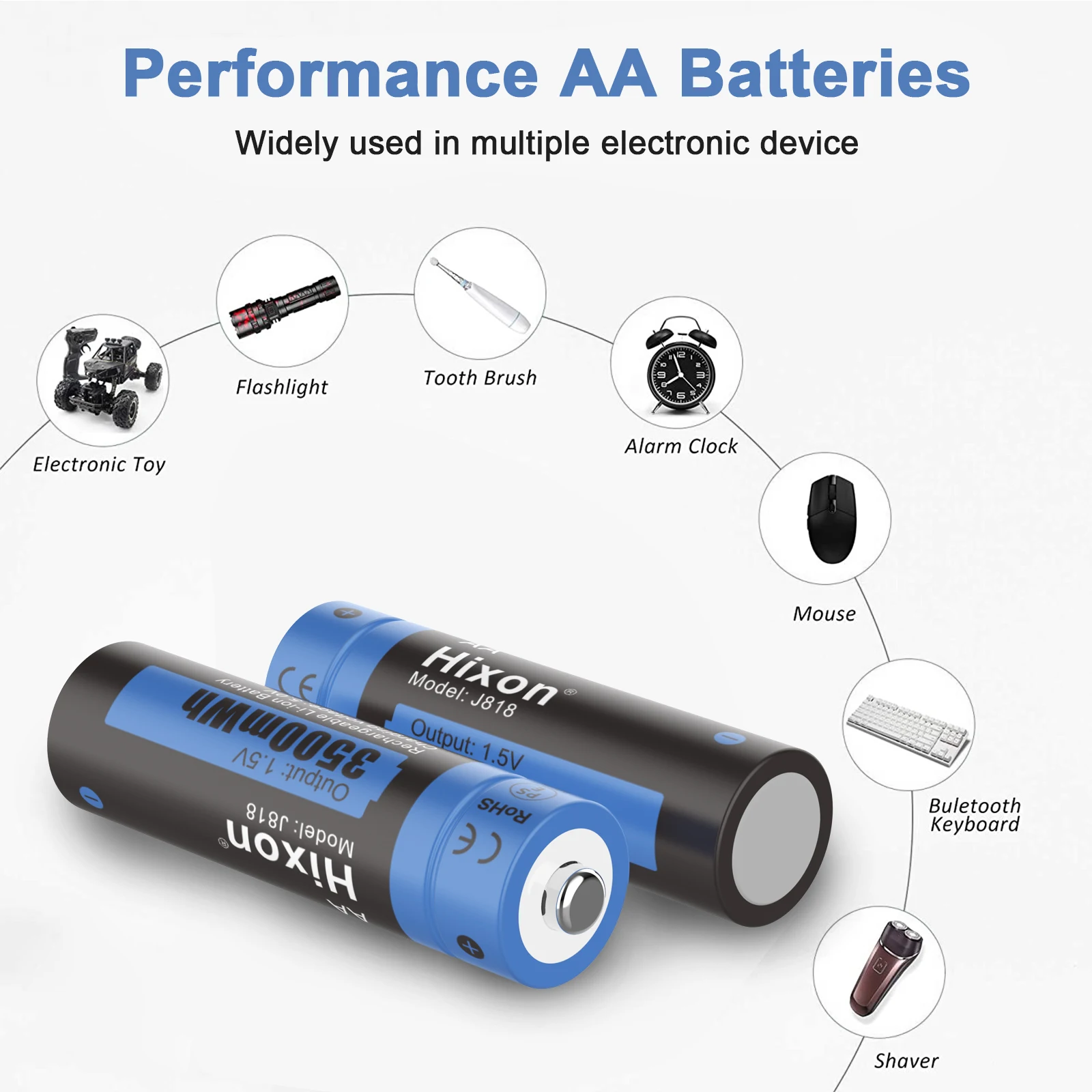 Hixon AA 3500mWh 1.5V Li-ion Rechargeable Battery ,Max Current 3A Support Wholesale, Brand New,Flashlight, Fan And Game Machine