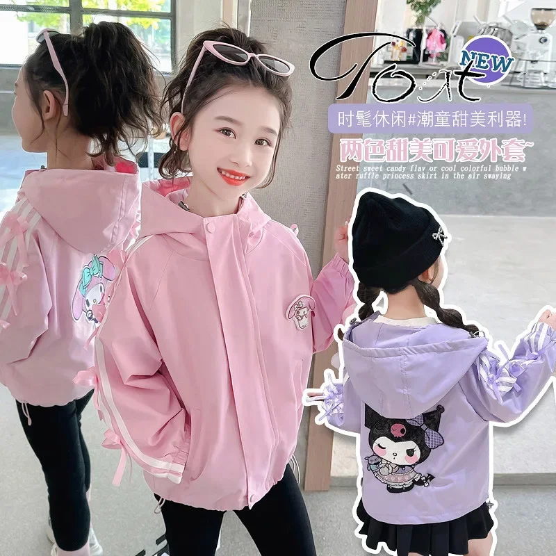 

Spring Autumn Kawaii Sanrio Anime Fashion Long Sleeve Causal Coat Cute Cartoon Children Ins Kuromi Jacket Clothing Gifts for Kid