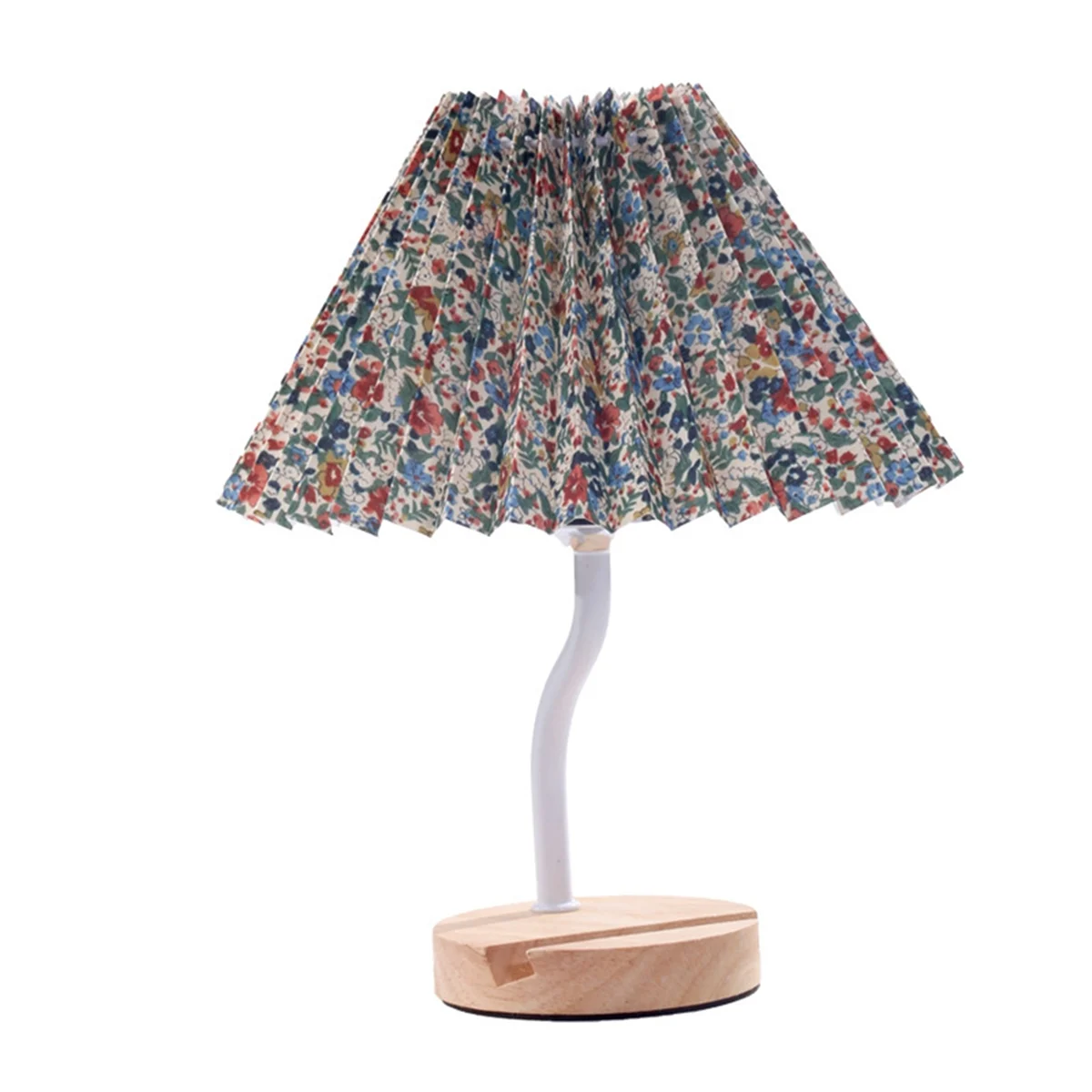 A95G Three-Color Dimming Nordic TableLamp USB Vintage Pleated Fabric Table Lamps Wooden Base Table Lamp with Bracket Groove B