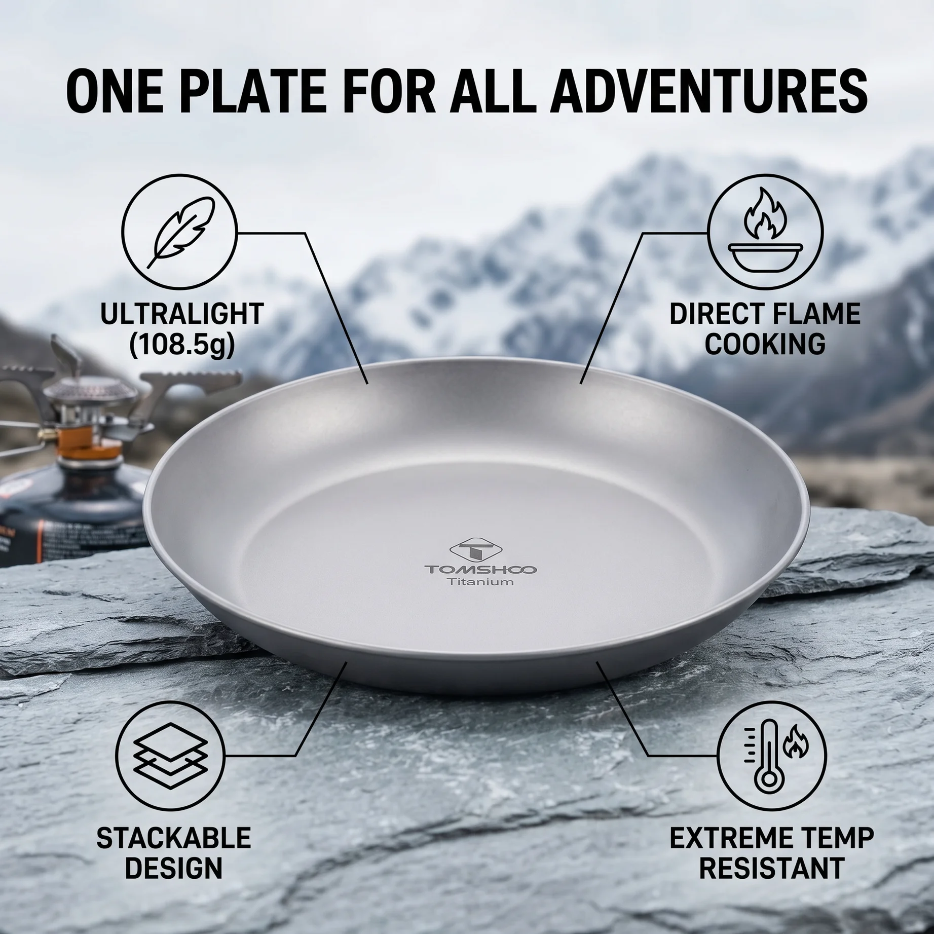 Portable Titanium Round Camping Plate Outdoor Ultralight Tableware Cookware Dishwasher Safe Backpacking Dinner Plate for BBQ view 2