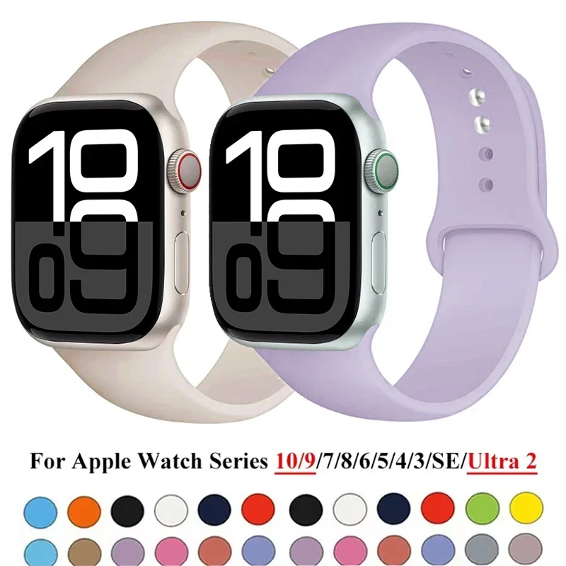 Silicone Band For Apple Watch strap 44mm 45mm 40mm 41mm 42-38mm 45 mm sport bracelet iwatch series 8 7 6 5 4 3 SE 9 Ultra 2 49mm