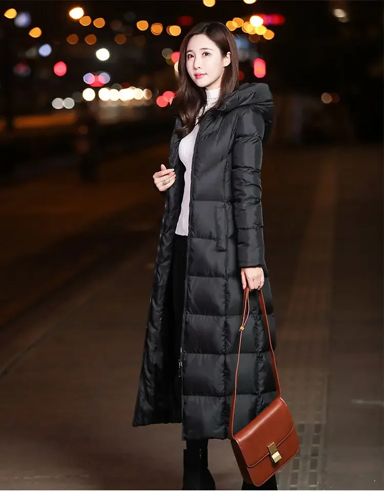 Women's Long Cotton Coat Black Parker Big Winter Warm Jacket Women's Hooded Cotton Coat Thickened Warm Puffer Coat