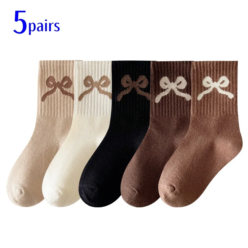 5 Paare/paket Kinder Mädchen Socken Nette Bowknot Kinder Mädchen Elegante Prinzessin Student Sport Socke Frühling Herbst Winter Baby Socke 1-12Y
