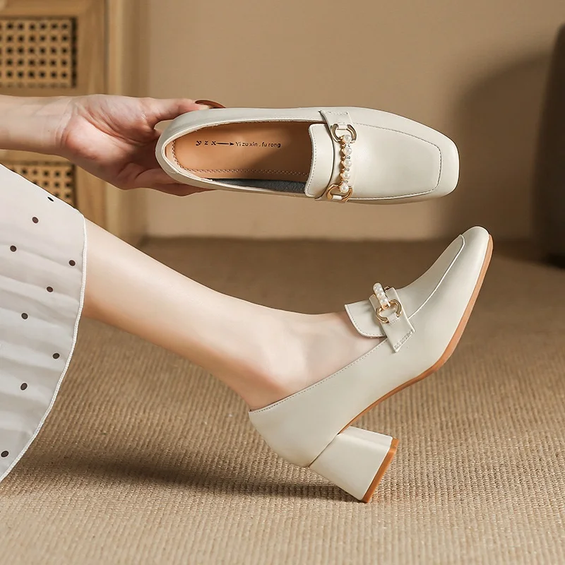 Beading Lady High Heel Pumps Office Ladies Sexy Heel Shoes Square Toe Women Footwear Lady Pumps Sexy Plaid Evening Shoes S099