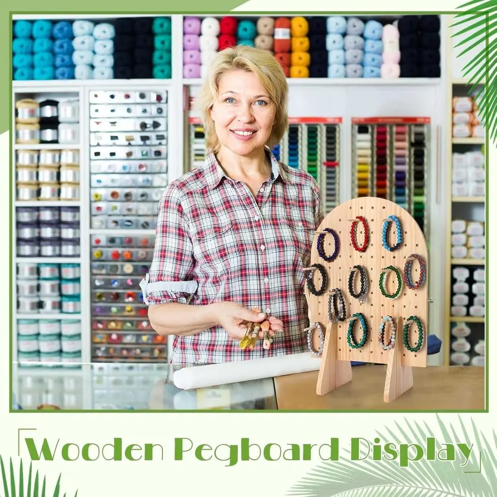 

High Quality Wooden Keychain Display Stand with 25 Pcs Dowel Rods Oval Pegboard Display Stand Bracelet Organizer Holder Selling