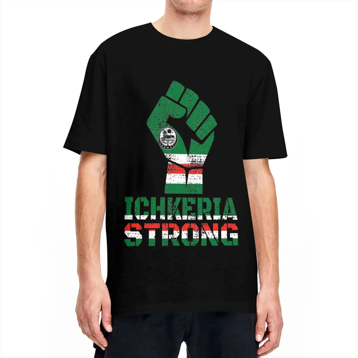 ICHKERIA STRONG T Shirt Men ICHKERIA FLAG Vintage Cotton T-Shirts Summer Breathable Hippie Tee Shirt Pattern Plus Size Tops