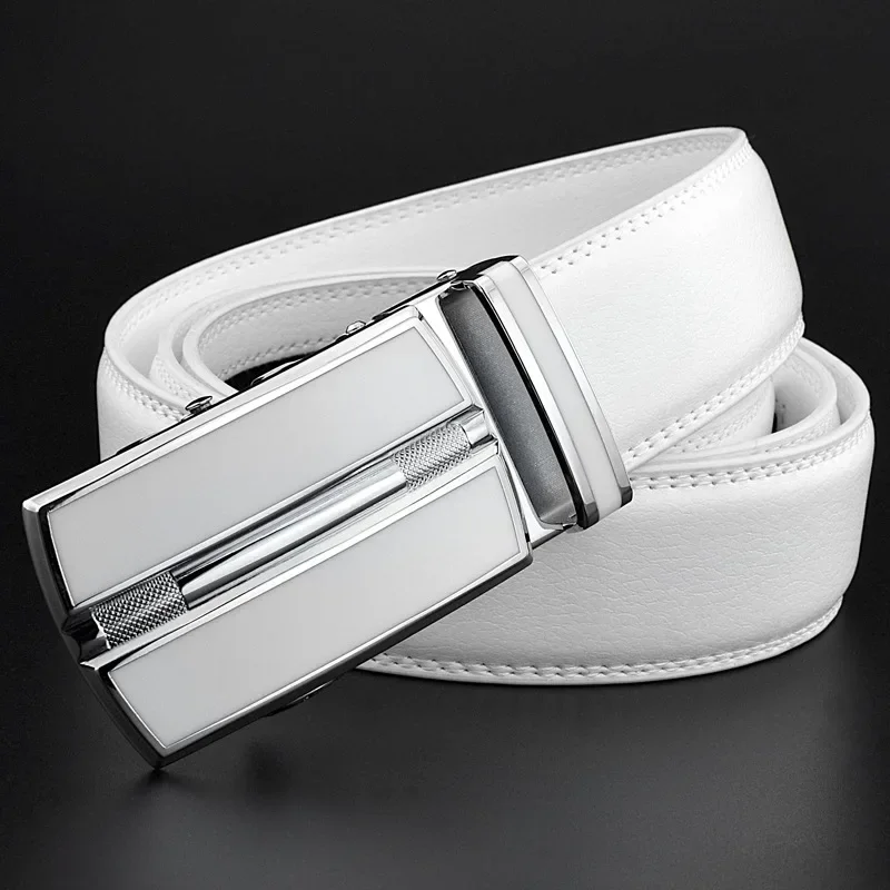 White Plus Size Men Leather Belt 130 140 150 160cm Real Cow Genuine Leather Automatic Buckle Cowskin Waist Straps for Jeans 2023