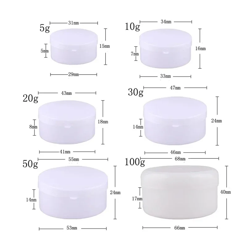 10Pcs 5/10/20/30/50/100g White Travel Cosmetic Lotion Container With Lid Plastic Mini  Lipstick Sample Jar For Foundation Cream