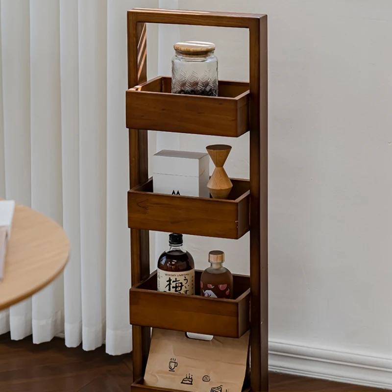 Minimalist small unit solid wood shelf with retro multi-layer storage