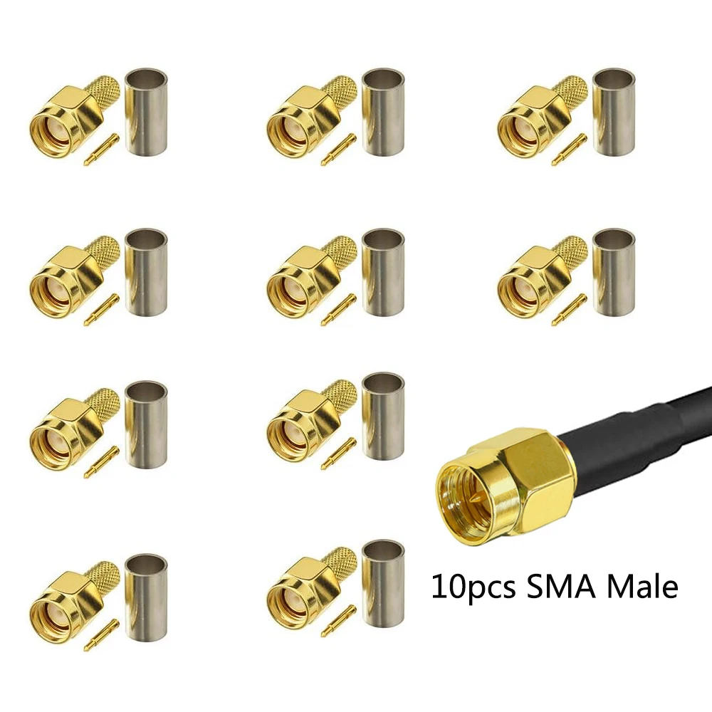 10pcs SMA Male Plug SMA Female RP SMA Male female Connector Crimp for RG58 U LMR195 RG142 RG400 CABLE Wire Terminal Straight