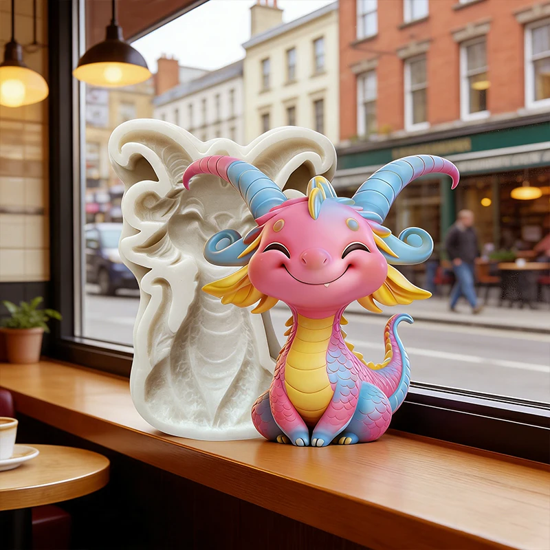 Cute little dragon silicone mold, reusable resin mold, clay and plaster mold, DIY decorative handmade mold view 5