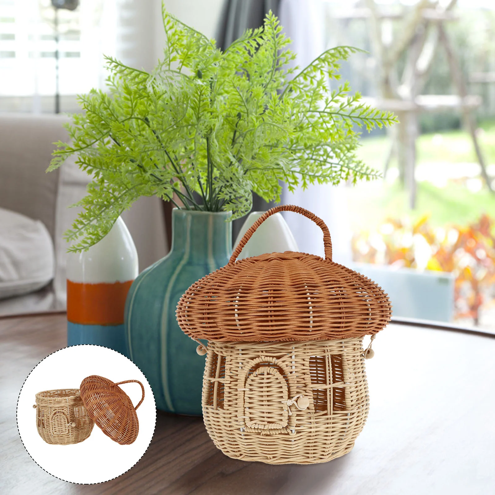 

Rattan Mushroom Basket Decor Woven Photo Prop Adorable Props Portable Desktop Shape