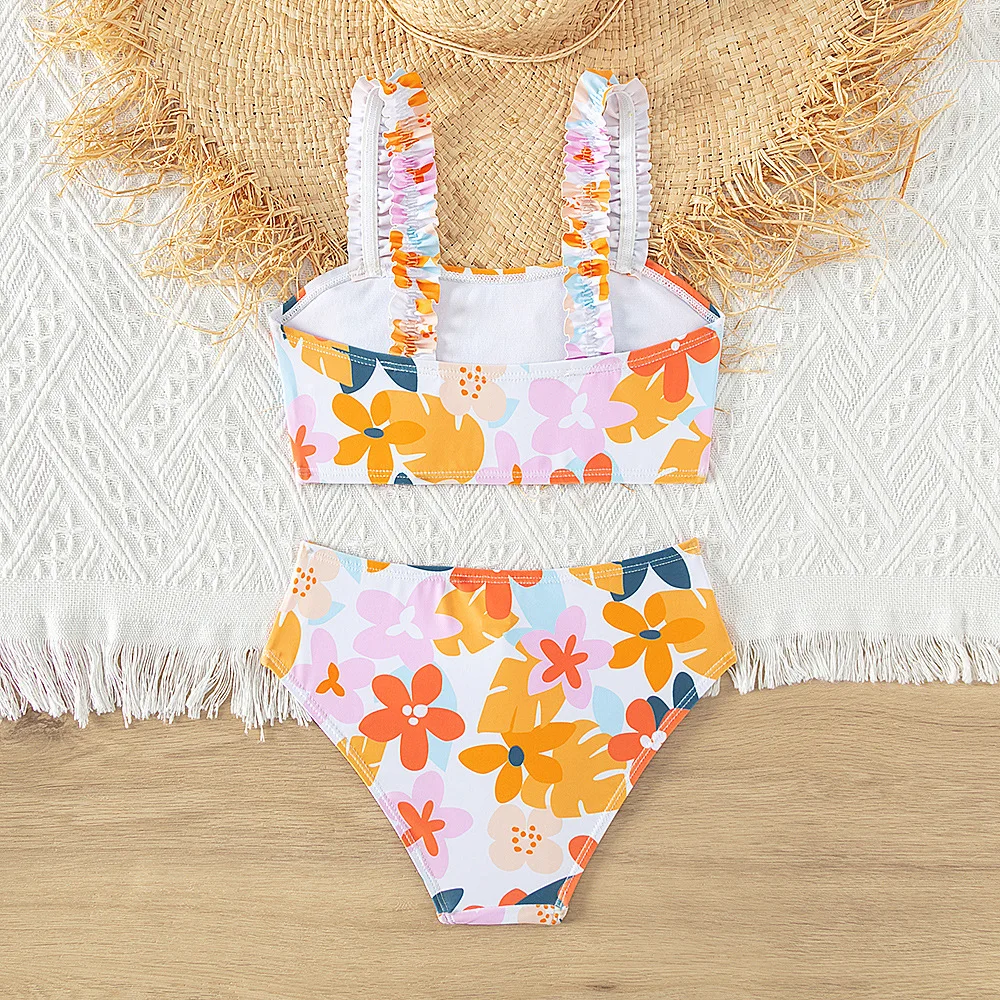 Summer Colorful  Two Piece Girls Bikini Set 5-15 Year Teen Girl Swimsuit Bathing Suit Flower Printed Swimwear