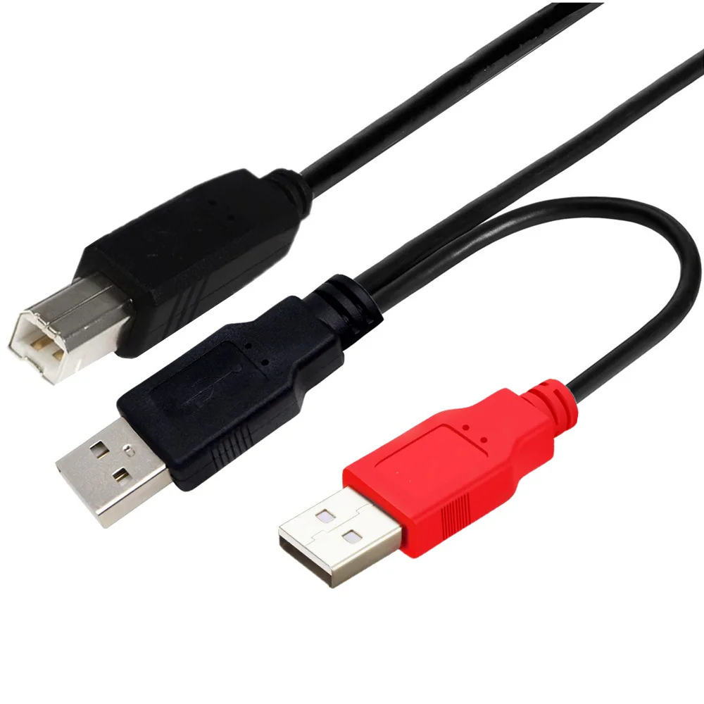 Dual USB 2.0 Male to Standard B Male Y Cable  for Printer & Scanner & External Hard Disk Drive Cable 80/20cm；