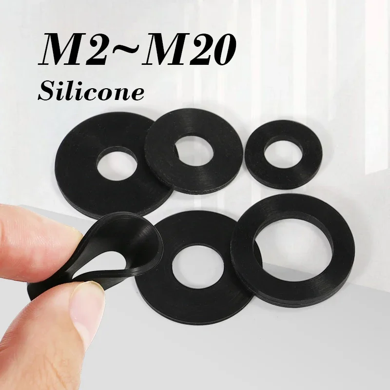 10~100 Pcs Black Silicone Washer M2 M2.5 M2.7 M3 M4 M5 M6 M8 M10 M12 M16 M20 O-ring Silicone Rubber Flat Washer Seal Ring Gasket