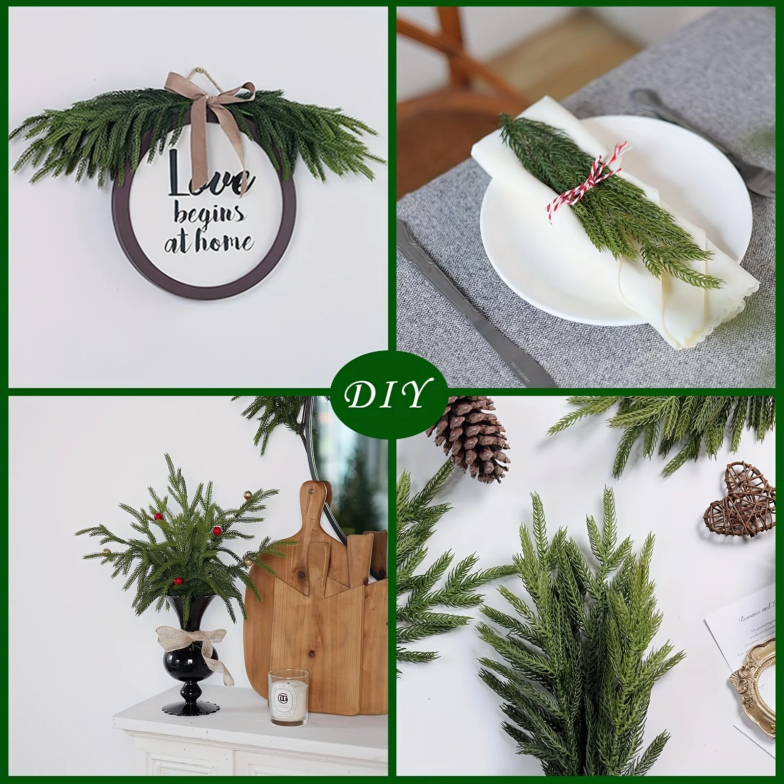 5 قطع من فروع الصنوبر Norfolk مقاس 18 بوصة من Real Touch - سيقان من خشب الأرز الصناعي للحرف اليدوية والإكليل والديكور المنزلي