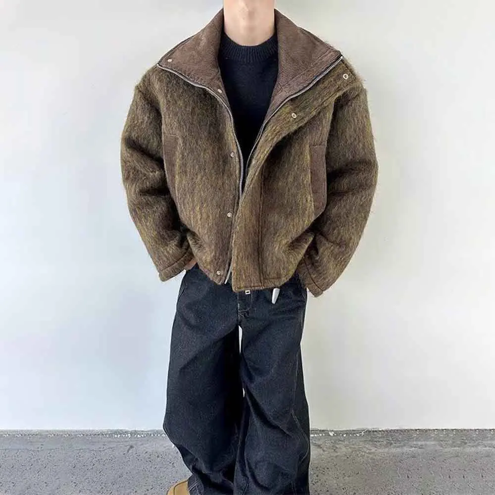 

2025 зимняя мужская куртка с воротником-стойкой и длинными рукавами, американская ретро-мода, модный свободный повседневный нишевый мужской топ High Street