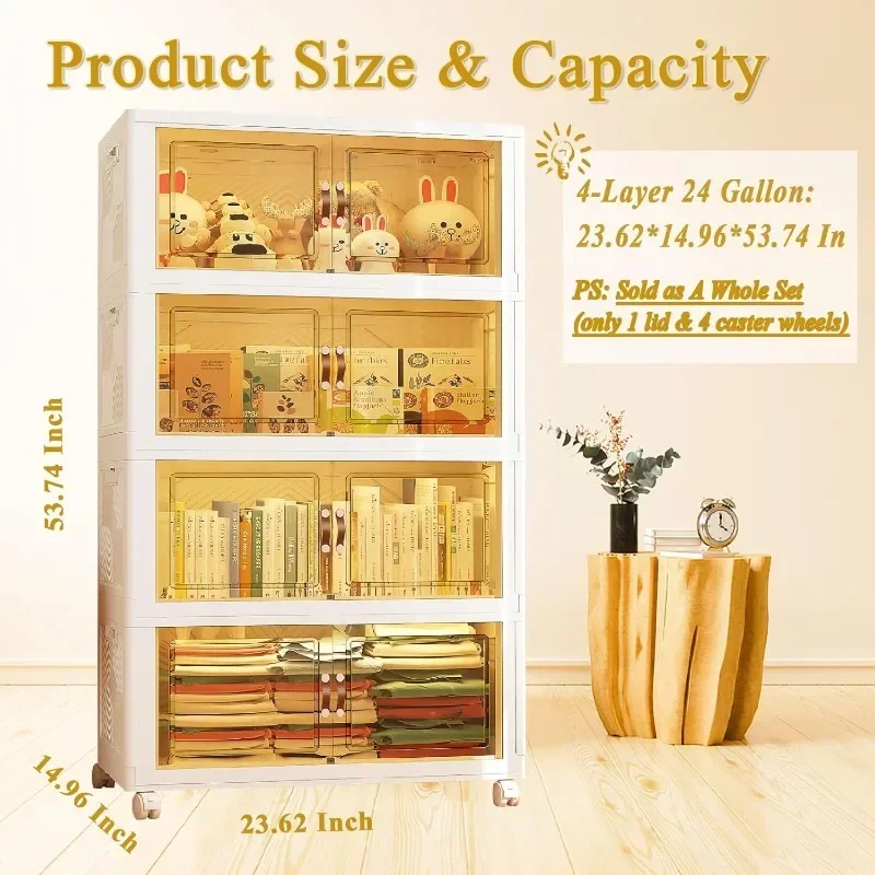 Multi Purpose Plastic Drawer Storage Boxes with Lids,Open Front Stackable Storage Boxes,Closet Organizers and Shelves with Doors