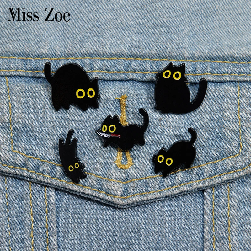 Black Cat Cinderella Cute Brooch Animal Big Eyes Cat Metal Badge Bag Metal Geometric Baked Paint Accessories