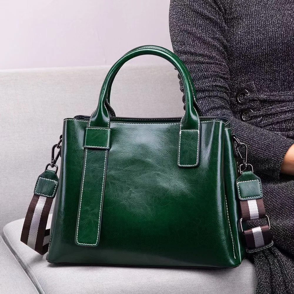 High Quality Oil Wax Cowhide Leather Women\'s Bag Fashion Shoulder Bag Retro Messenger Handbag Lady Large Capacity Classic Tote