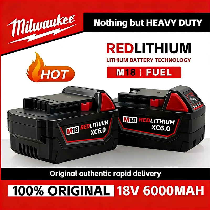 

100% Milwaukee M18 6.0Ah 5.0Ah Battery, 18V RED Lithium-Ion Replacement Battery for 48-11-1860 2604-22 M18 Power Tools ⭐️