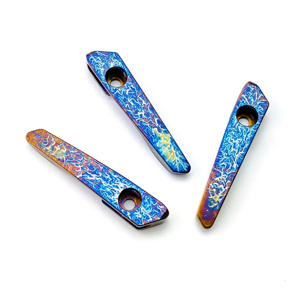 EDC Knife Pocket Clip Color Etched Lightning Texture Titanium Alloy Back Clip for Folding Knife Custom Replacement Parts