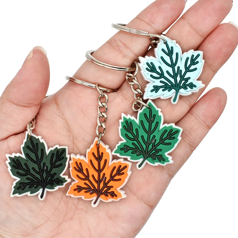 1PCS PVC Keychain Maple Leaves Key Rings Maple Leaves Key Holders Fit Adult Car Keys Gift Trinkets