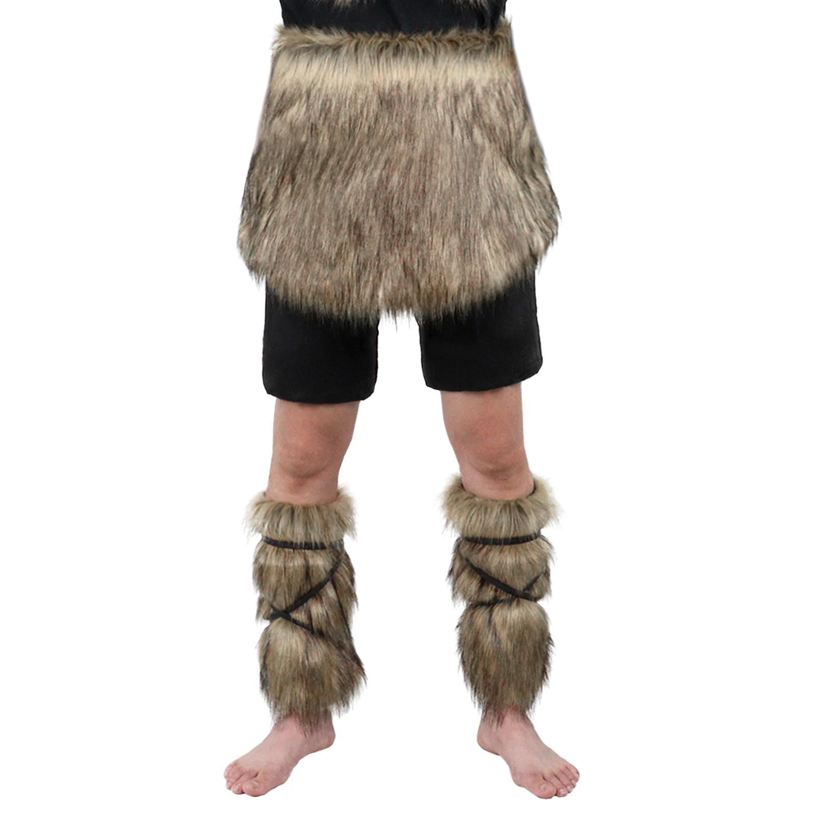 Viking Faux Fur Mini Skirt and Leg Warmers Wrap Set Cosplay Costume Accessories