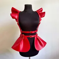 Falda Cinturones de mujer Arnés de cuero de moda Falda con cinturón con dobladillo con volantes Estilo gótico Cinturón de cintura y hombro Accesorio de ropa