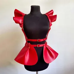 Cinturón de arnés de cuerpo de cuero para mujer, falda con dobladillo de volantes, cinturón de cintura y hombro de estilo gótico, accesorio de ropa de moda