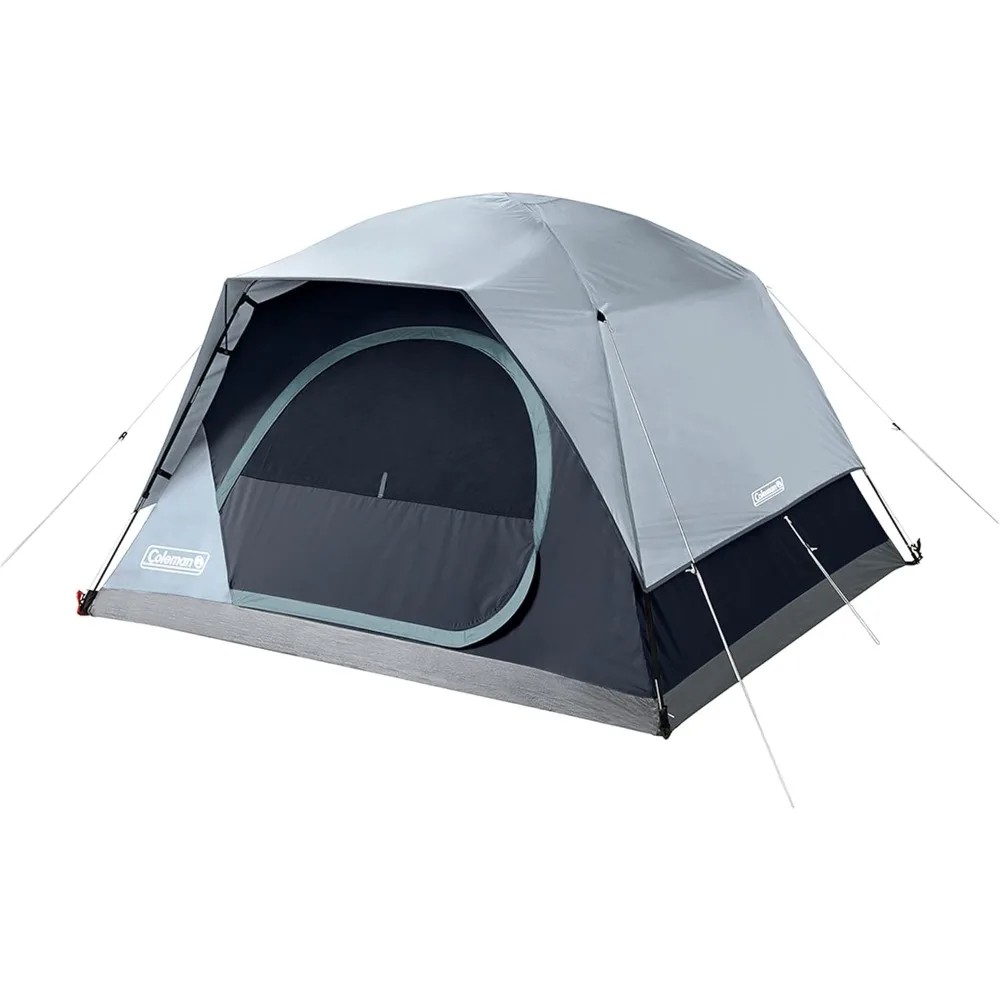 Coleman Skydome Tienda de campaña resistente a la intemperie con iluminación LED para 4-8 personas con postes preadhesados, toldo para la lluvia y bolsa de transporte