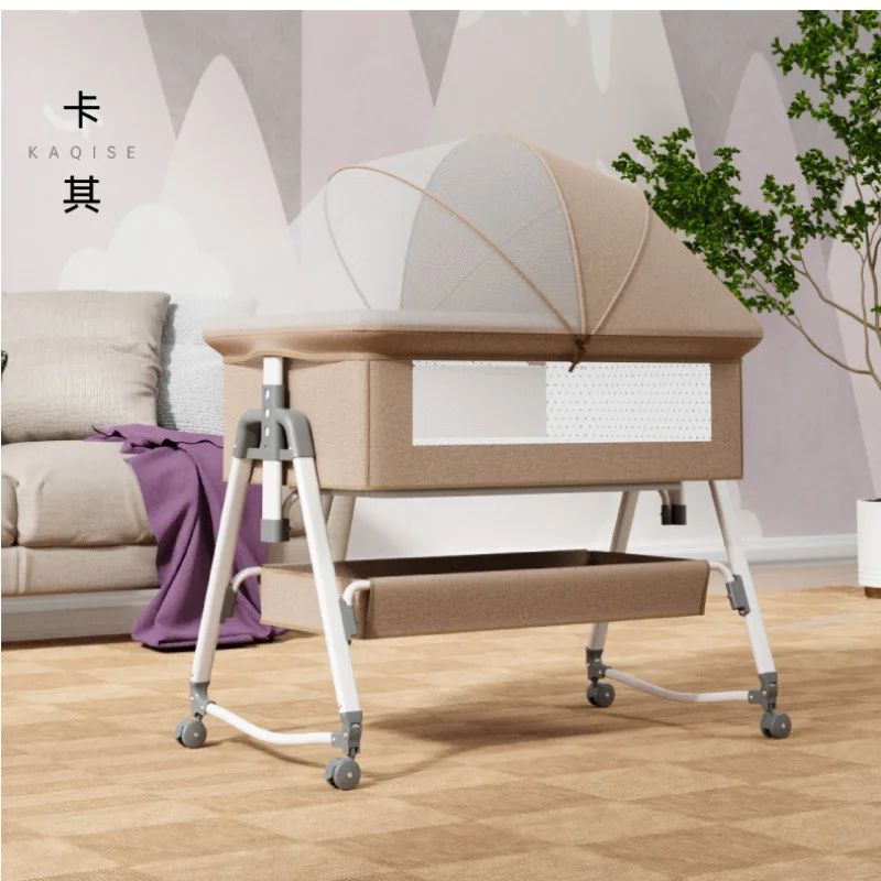 Baby Crib Mobile Portable Adjustable Height Cradle Foldable Multifunctional BB Newborn Baby Splicing Bed