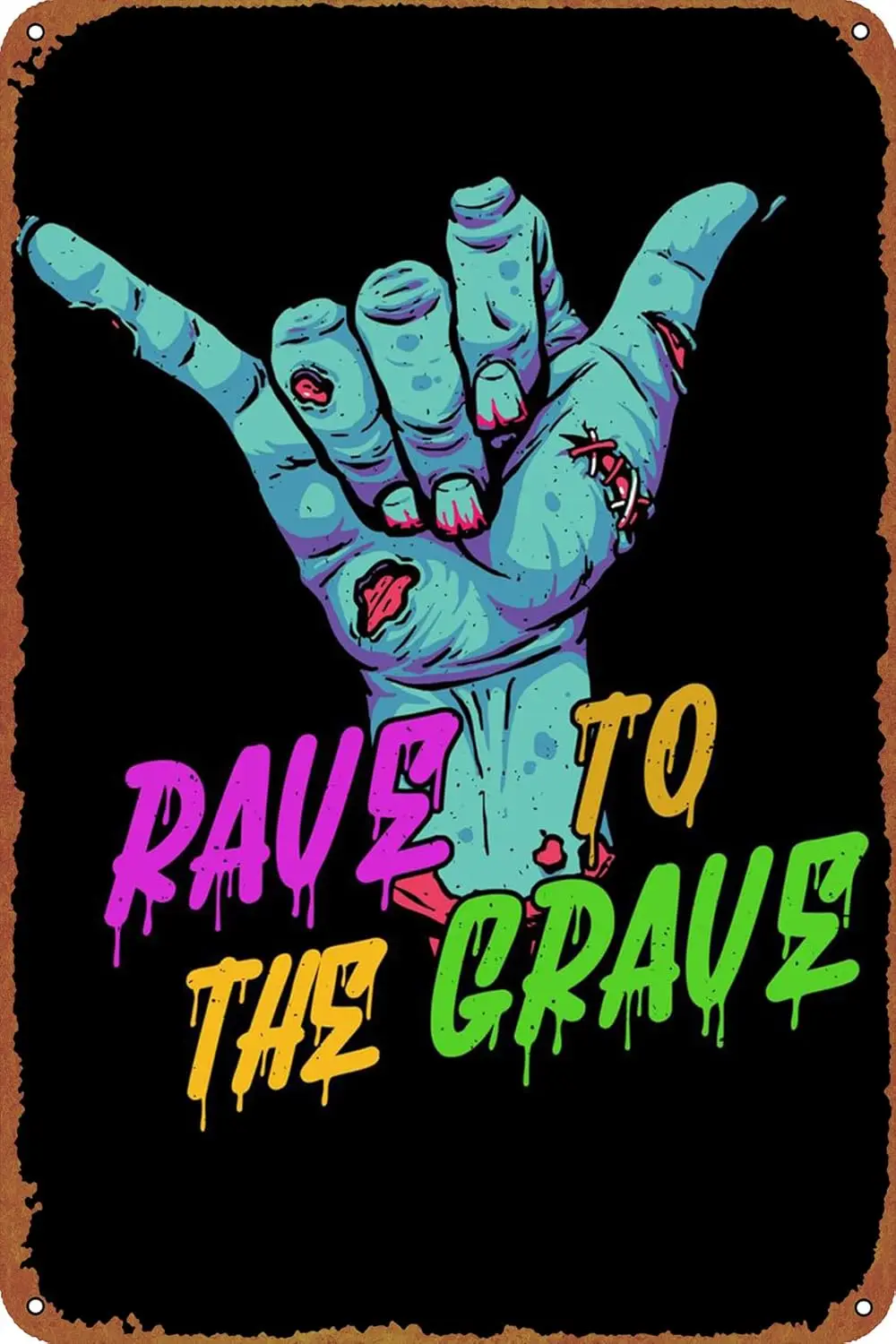 Rave to the Grave Techno Musikposter Retro Blechschild Wandkunst Dekor Metallschild Dekorationsschild